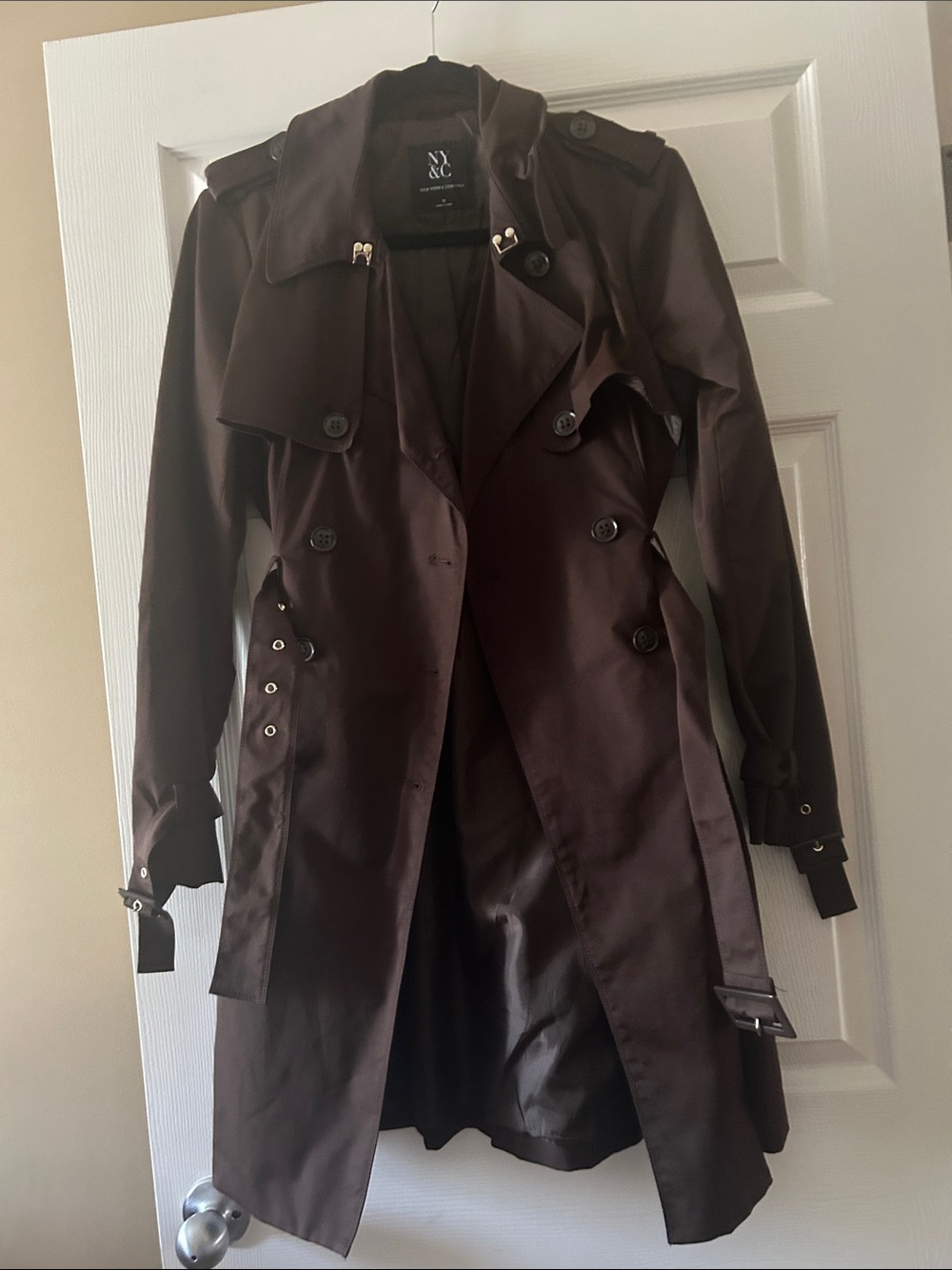 New York & Company Brown Double-Breasted Trench Coat